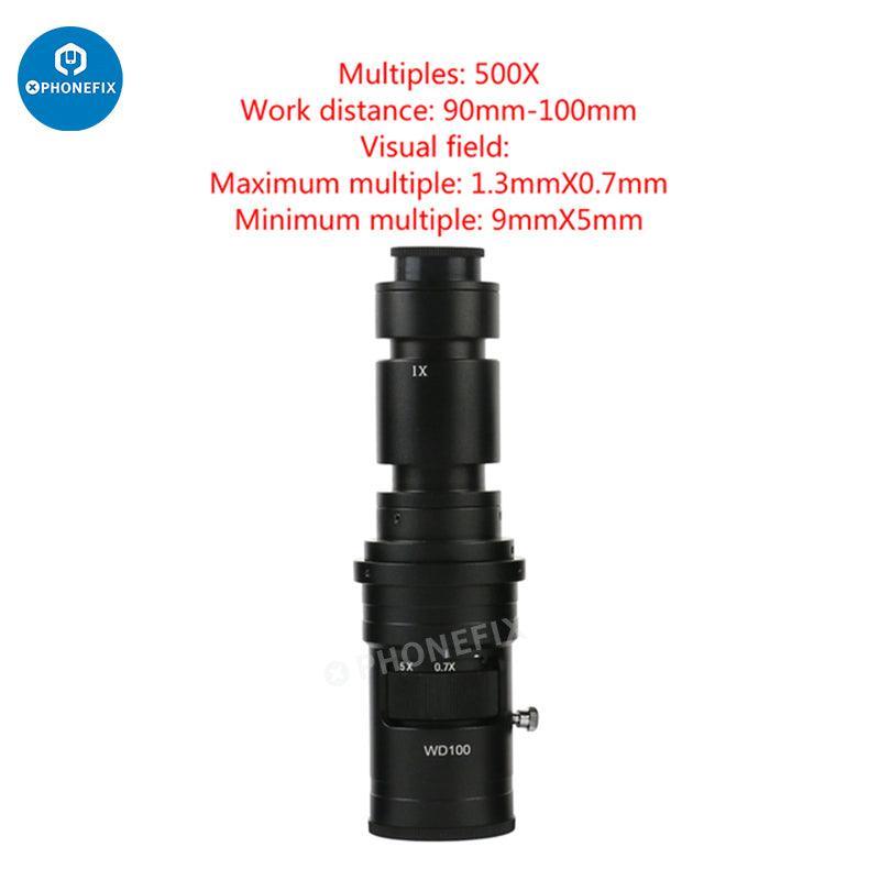 Adjustable Zoom C-mount glass lens adapter for microscope camera by PHONEFIX, showing the compact, clear lens with mounting threads.