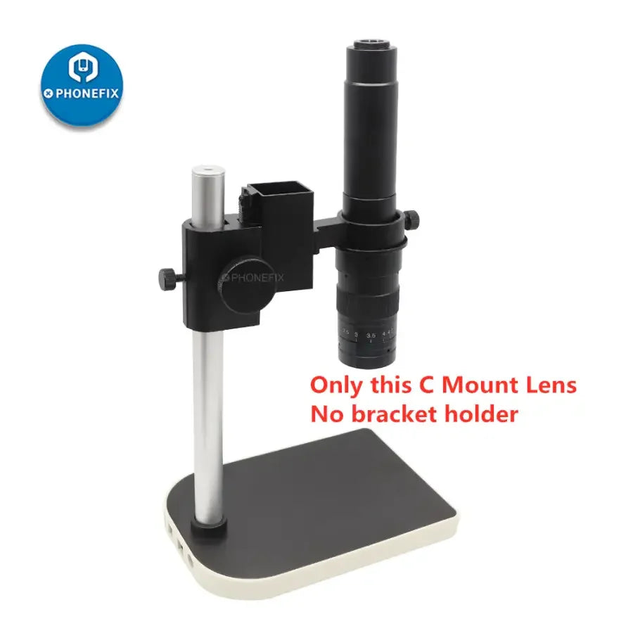 PhoneFix 0.7X-4.5X zoom C-mount lens adapter for industry microscope cameras, showing the compact metal design and adjustable zoom lens.
