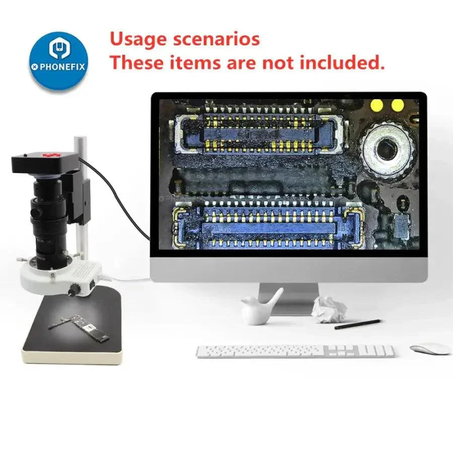 PhoneFix 0.7X-4.5X zoom C-mount lens adapter for industry microscope cameras, showing adjustable focus and mounting details.