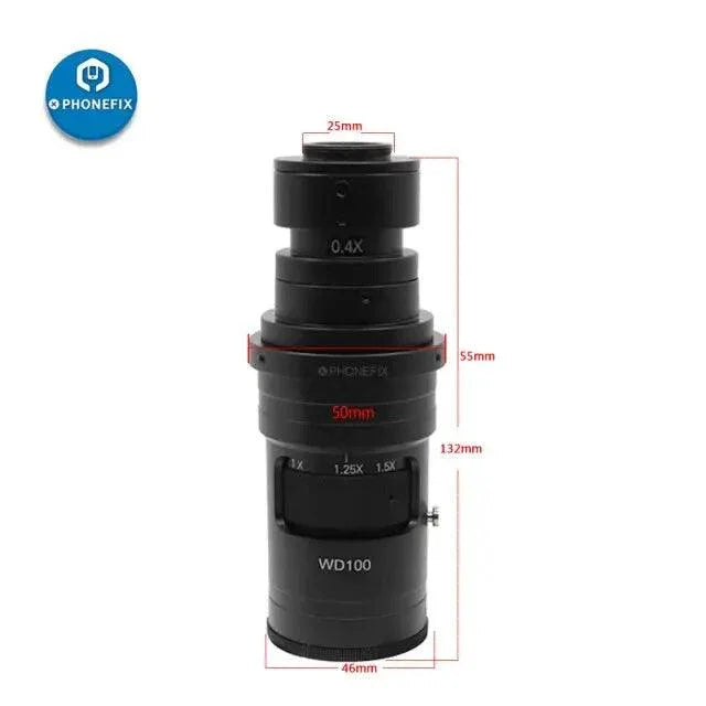 PhoneFix 0.7x-4.5x zoom C-mount lens adapter for industrial microscope cameras, adjustable magnification, compact design