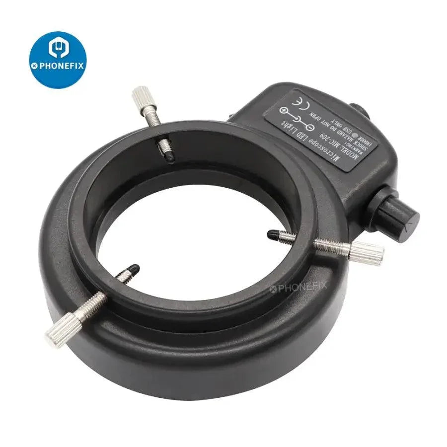 PHONEFIX adjustable 144 LED ring light illuminator for microscope camera, with EU plug, enhances visibility and detail during microscopy.