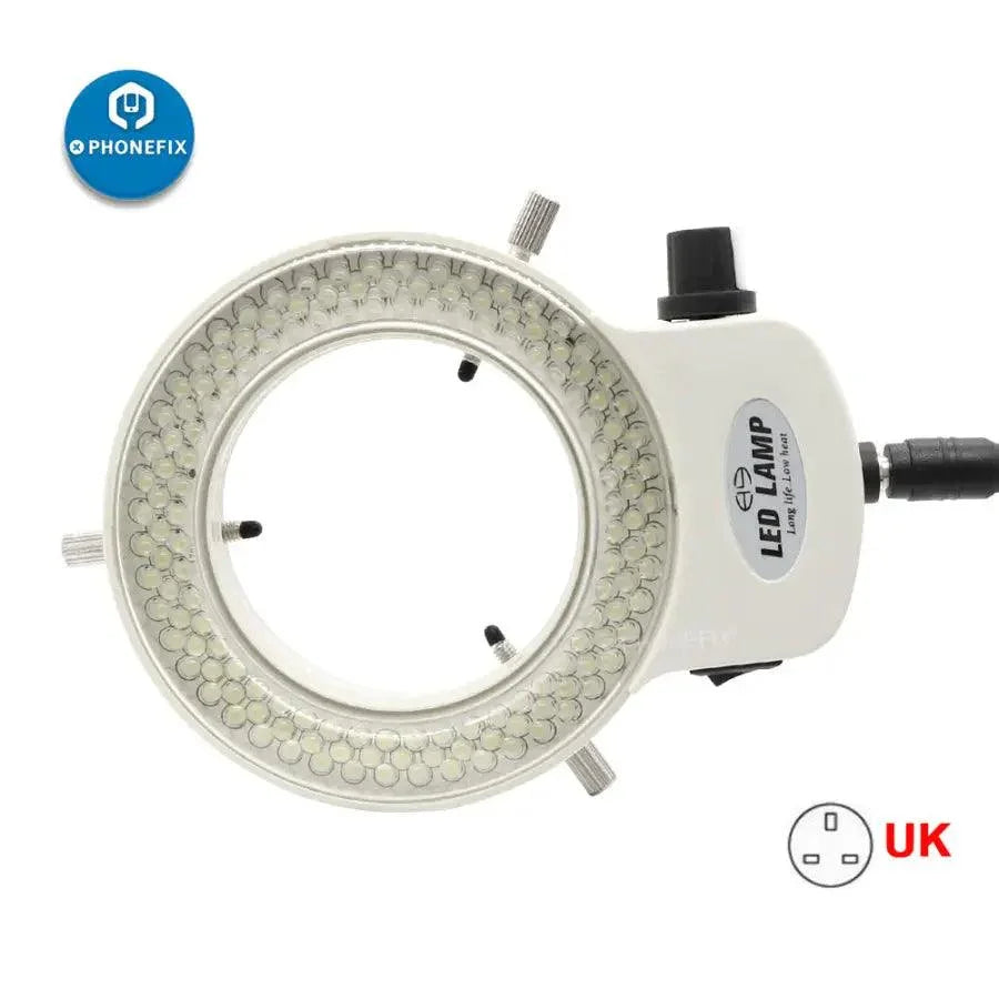 Adjustable 144/60 LEDs microscope ring light with adapter, used as a microscope accessory for enhanced illumination.