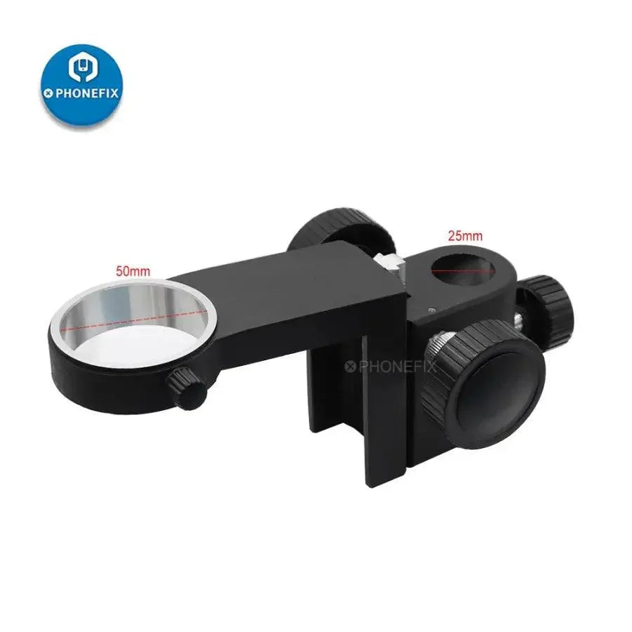 PHONEFIX 50mm diameter stereo microscope head holder and focusing stand bracket for precise positioning of microscope components.