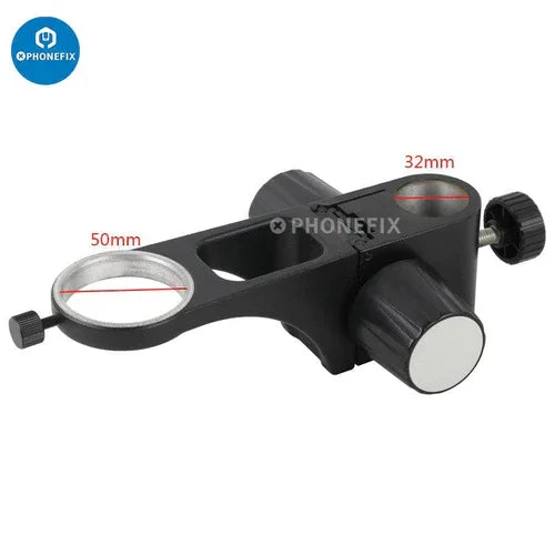 PhoneFix 50mm diameter stereo microscope head holder focusing stand bracket for microscope accessories, shown with adjustable mounting features.