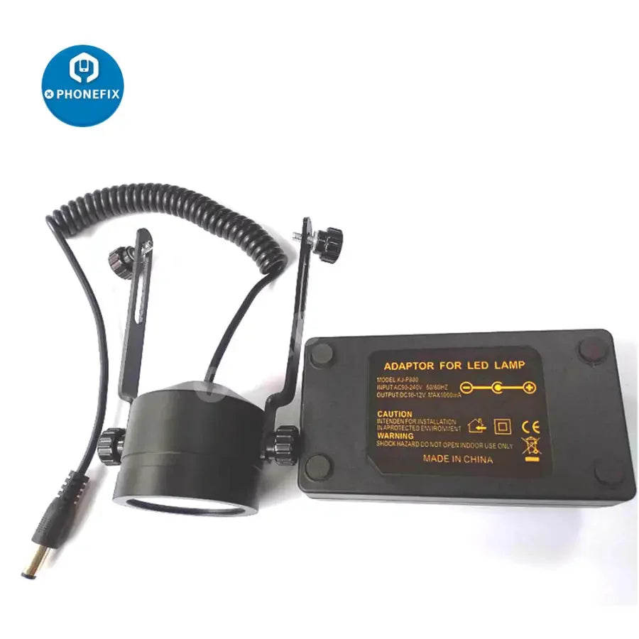 LED light lamp for industrial trinocular stereo zoom microscope, PHONEFIX brand, enhances illumination for detailed microscopy viewing.