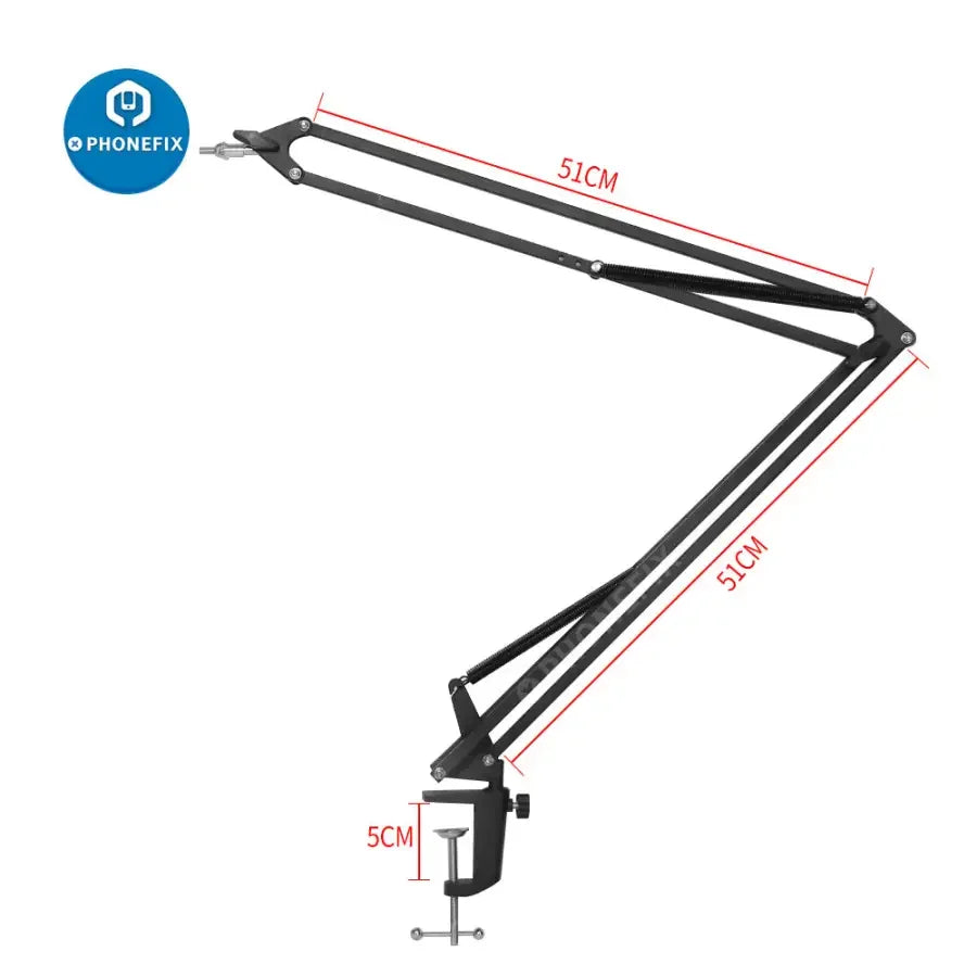 Adjustable boom table holder bracket for microscope cameras, compatible with PhoneFix microscope accessories, sturdy and versatile.