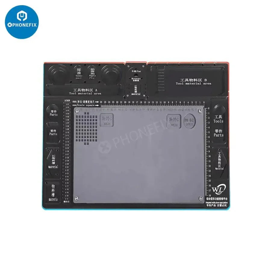Red aluminum alloy microscope fixed base pad for PCB soldering and repair, ideal as a PHONEFIX microscope accessory.