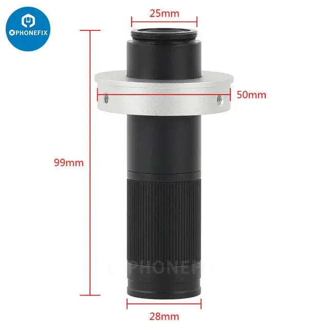 Deep depth of field CS C-mount lens for microscopes, 90x to 240x magnification, monocular accessory by PHONEFIX.