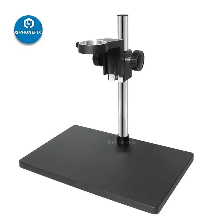 Adjustable stand bracket holder arm for stereo microscope, compatible with PHONEFIX microscope accessories, shown with mounting components.