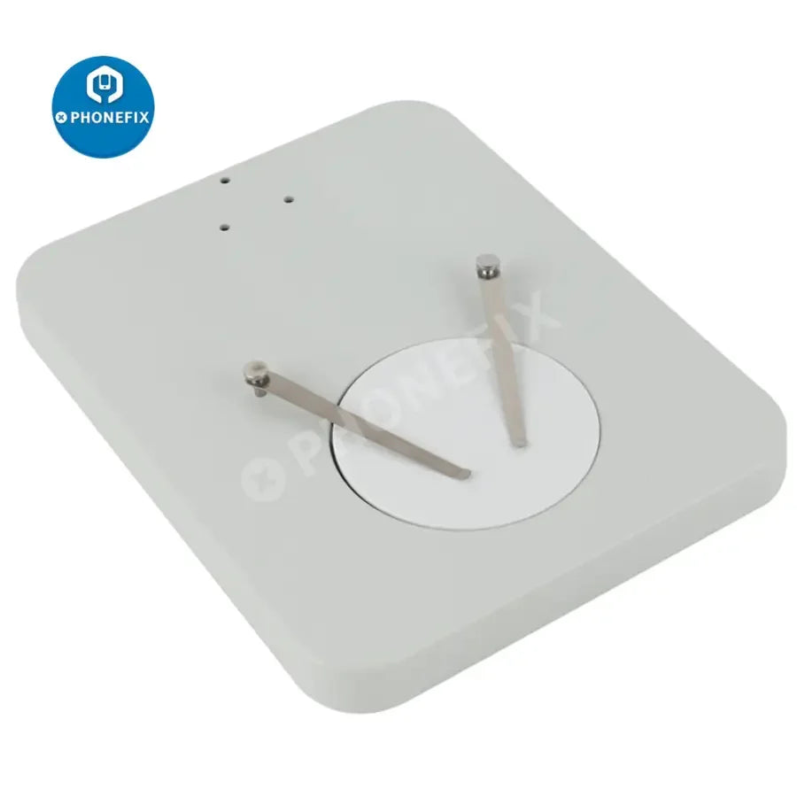PhoneFIX stereo trinocular microscope base table and working stand holder for microscope accessories, white and sturdy.