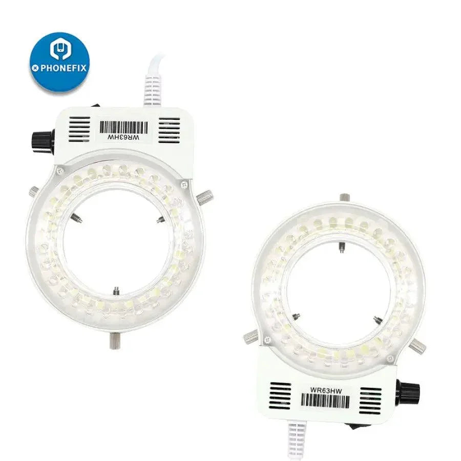 Black 56 LED adjustable ring light illuminator lamp for stereo microscopes, compatible with PHONEFIX microscope accessories.