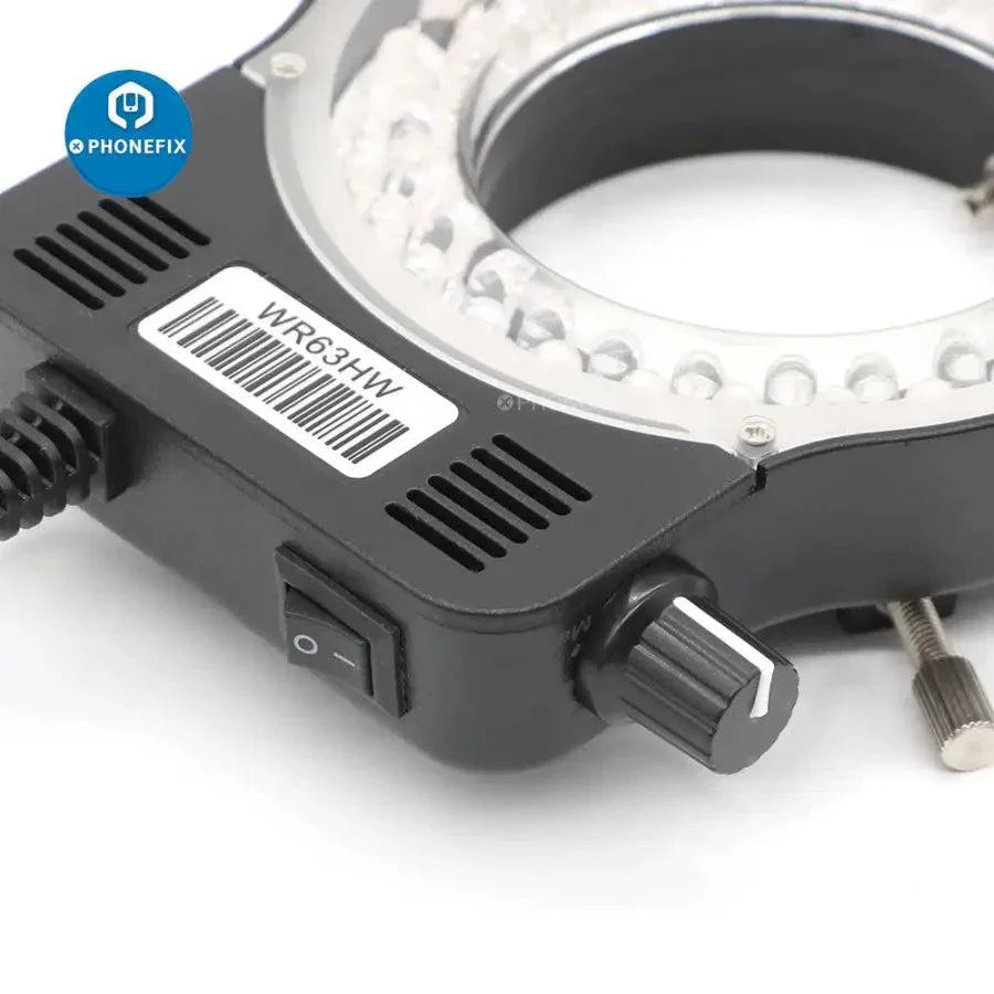 PHONEFIX 56 LED adjustable ring light illuminator lamp for stereo microscopes, providing focused lighting for detailed microscopy work.
