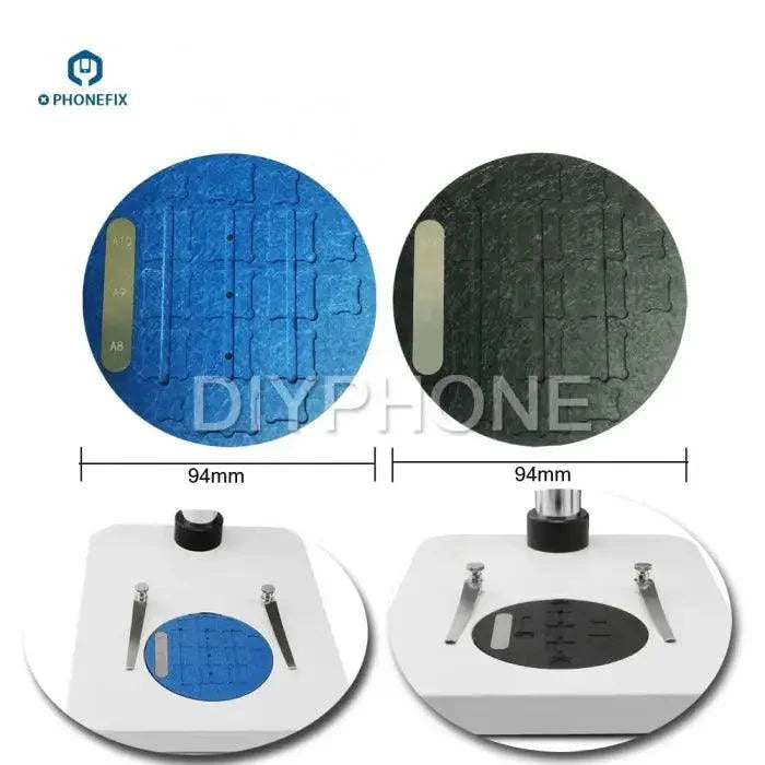 Socle de microscope double face pour la réparation de soudures BGA de circuits imprimés d'iPhone, un accessoire PHONEFIX pour un travail précis sur les composants électroniques.