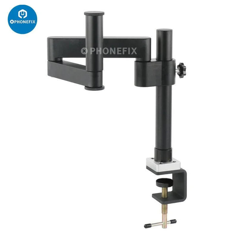 Portable articulating arm stand for microscope focusing rack, compatible with PHONEFIX microscope accessories, flexible and adjustable.