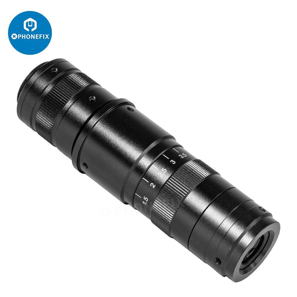 C-Mount zoom lens for electronic microscope HDMI camera, 0.7x to 4.5x magnification, PhoneFix microscope accessory.