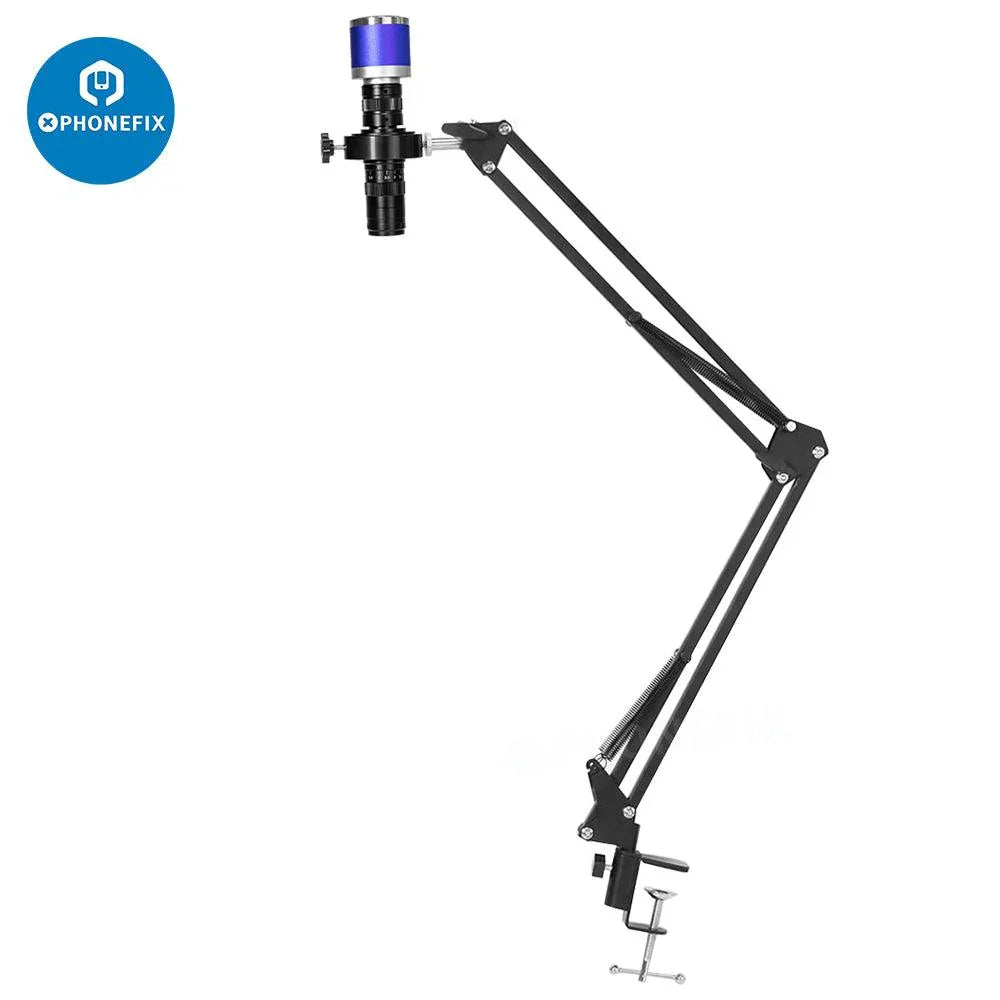 PhoneFix 0.7X-4.5X C-mount zoom lens for electronic microscope HDMI camera, showing the adjustable zoom lens and mounting details.