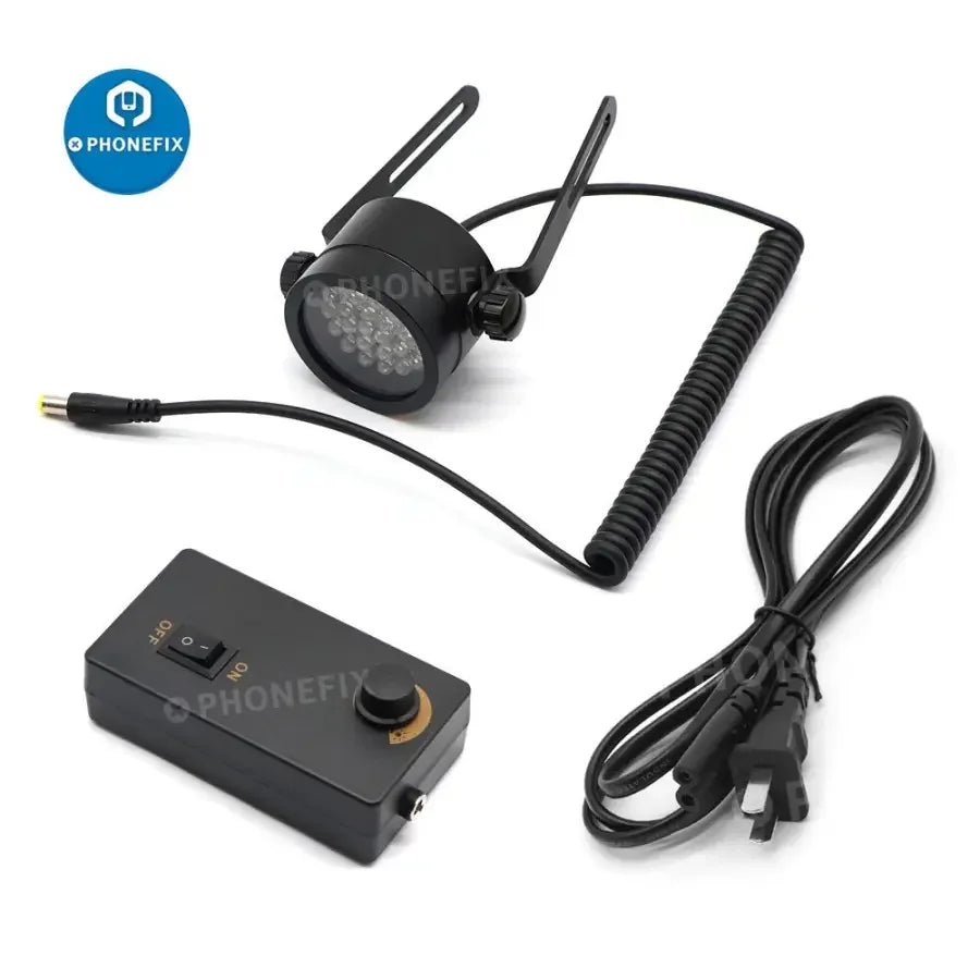 PHONEFIX 28-LED slant ring light illuminator for stereo microscopes, providing oblique lighting for detailed microscopic work.