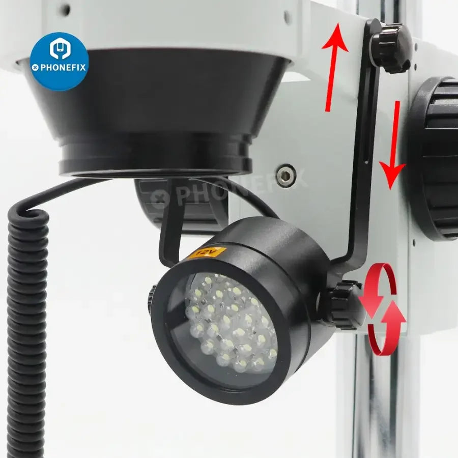 PHONEFIX 28 LEDs slant ring light illuminator for stereo microscopes, providing even oblique lighting for detailed microscopy observations.