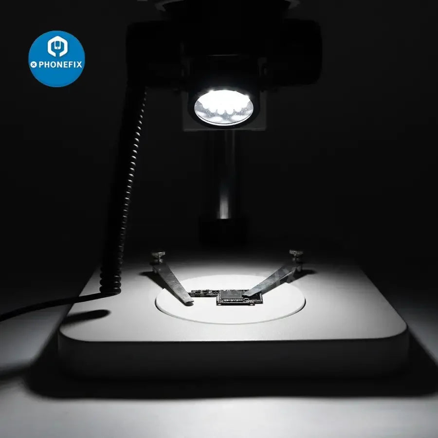 PhoneFix 28 LEDs slant ring light illuminator for stereo microscopes, providing bright, even lighting for detailed microscopic work.