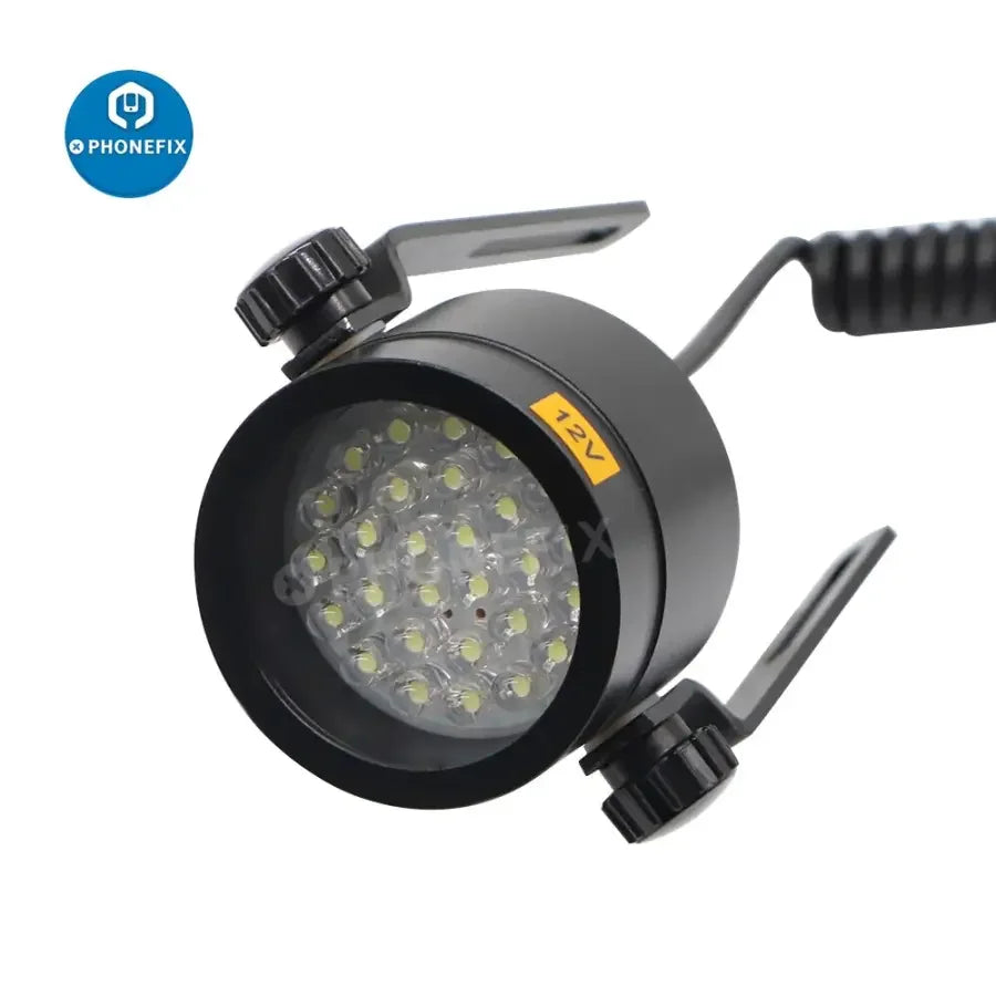 PHONEFIX 28 LEDs slant ring light illuminator for stereo microscopes, providing even, oblique lighting for detailed microscopic views.