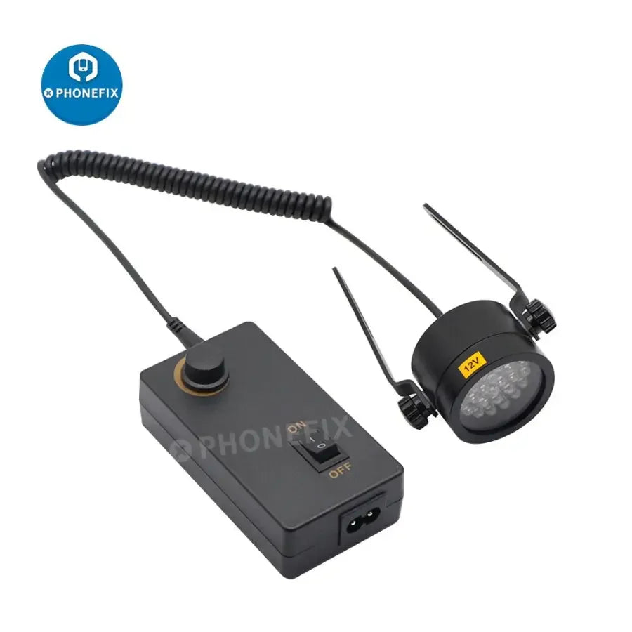 PHONEFIX 28 LEDs Slant Ring Light Illuminator for stereo microscopes, providing focused oblique lighting for detailed microscopy work.
