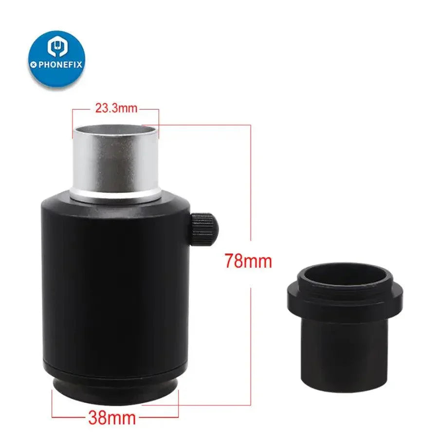 38mm CTV stereo industrial microscope camera adapter for C-mount cameras, compatible with PHONEFIX microscope accessories.