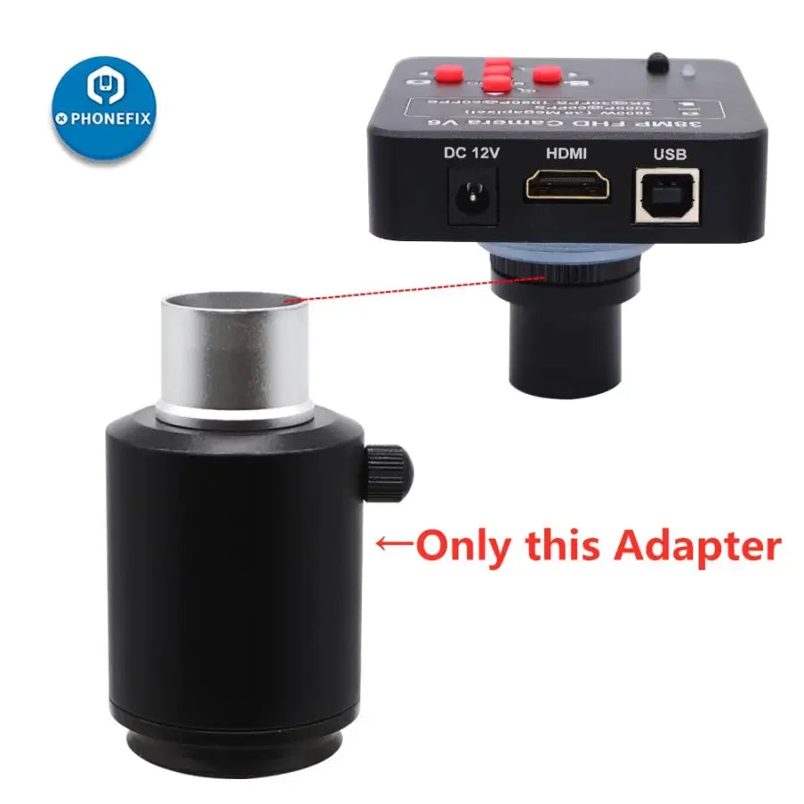 PhoneFIX 38mm industrial camera adapter for microscopes, 23.3mm C-mount tube, essential microscope accessory for camera attachment.