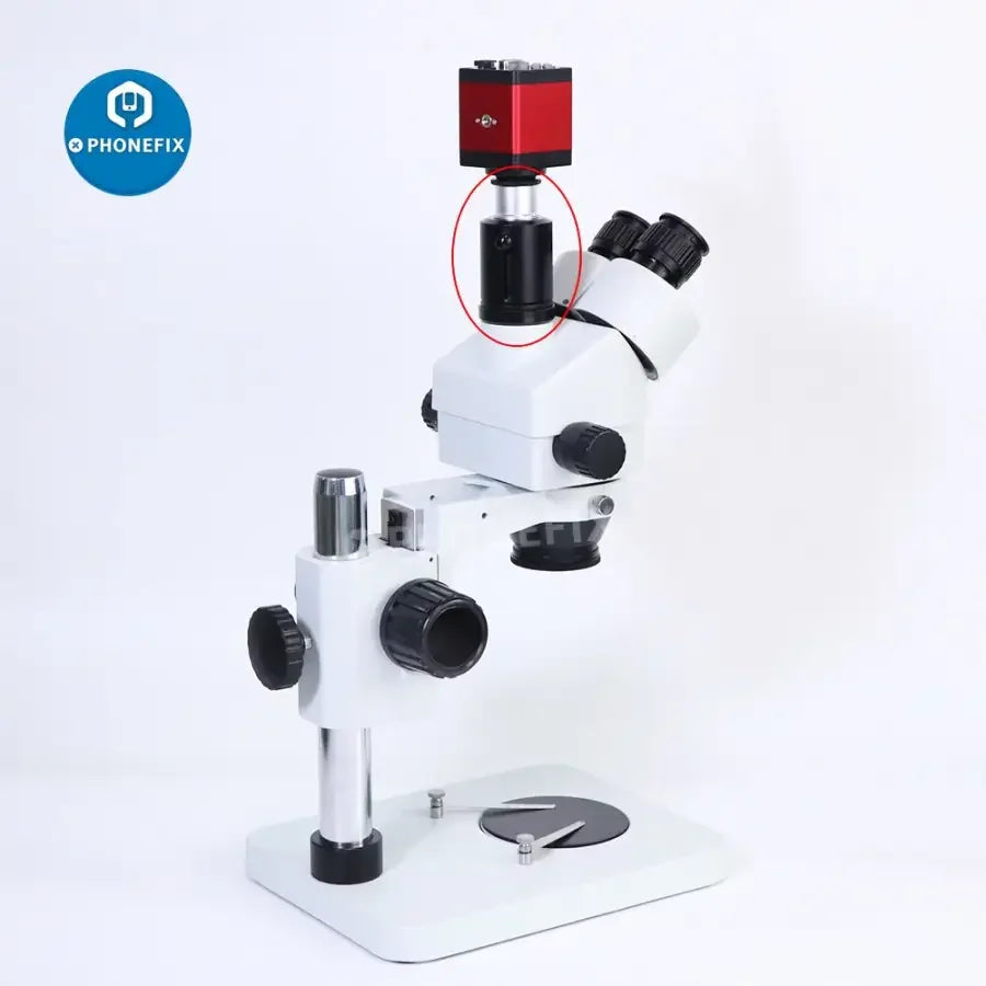 PhoneFix 38mm industrial camera adapter with 23.3mm C-mount for microscope camera tubes, compatible with microscope accessories.