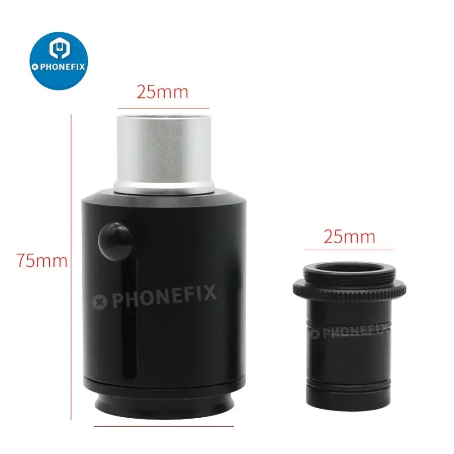 Phonefix 38mm industrial camera adapter with 23.3mm C-mount for microscope camera tubes, compatible with microscope accessories.