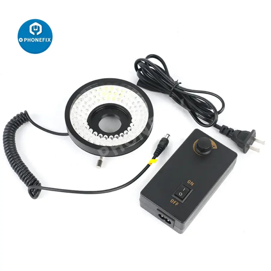 PHONEFIX 96 LEDs microscope ring light illuminator with side light and adapter, ideal for enhancing microscope illumination.
