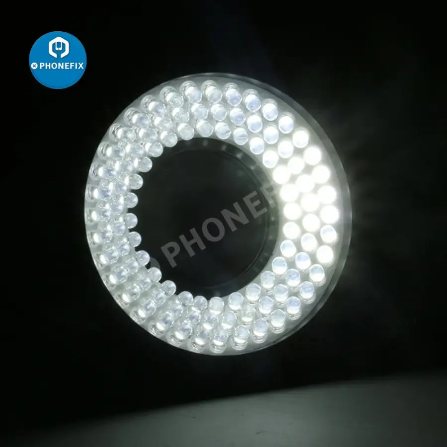 PHONEFIX 96-LED microscope ring light illuminator with side light and adapter, ideal for enhancing microscope visibility and detail.