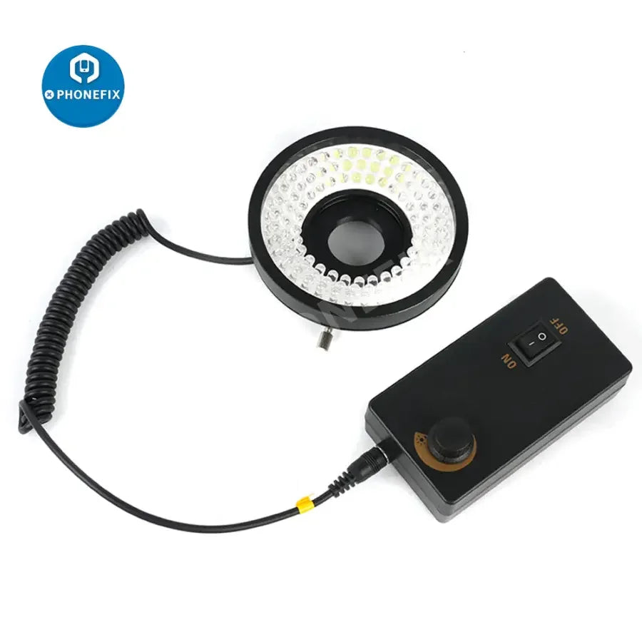 PHONEFIX 96 LED microscope ring light illuminator with side light and adapter, designed for enhanced microscope illumination.