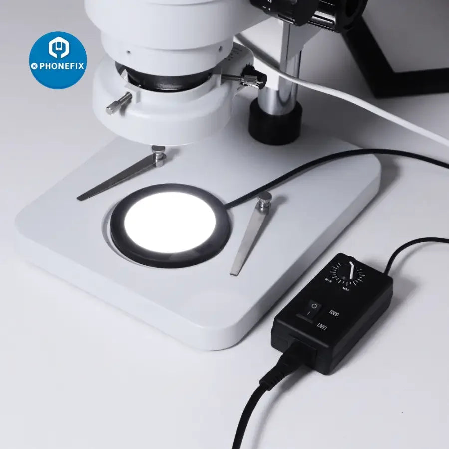Anneau lumineux LED réglable pour microscope, de marque PHONEFIX, utilisé comme accessoire de microscope pour un éclairage amélioré.
