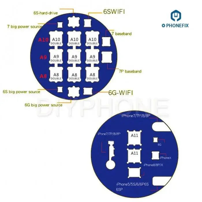PHONEFIX double-side microscope slot base for iPhone CPU soldering repair, designed for precise component positioning during repairs.