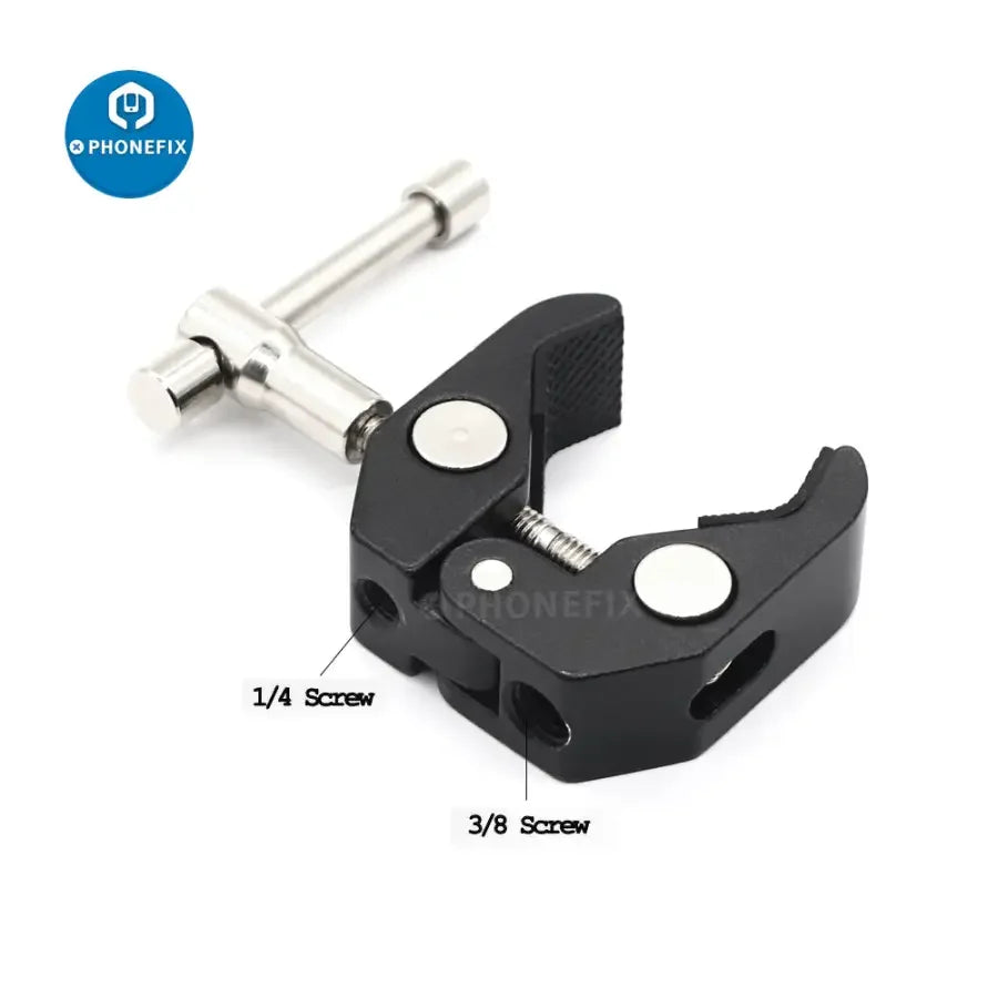 PhoneFix universal microscope holder with 360° rotatable bracket and articulating arm for secure, adjustable microscope accessory use.