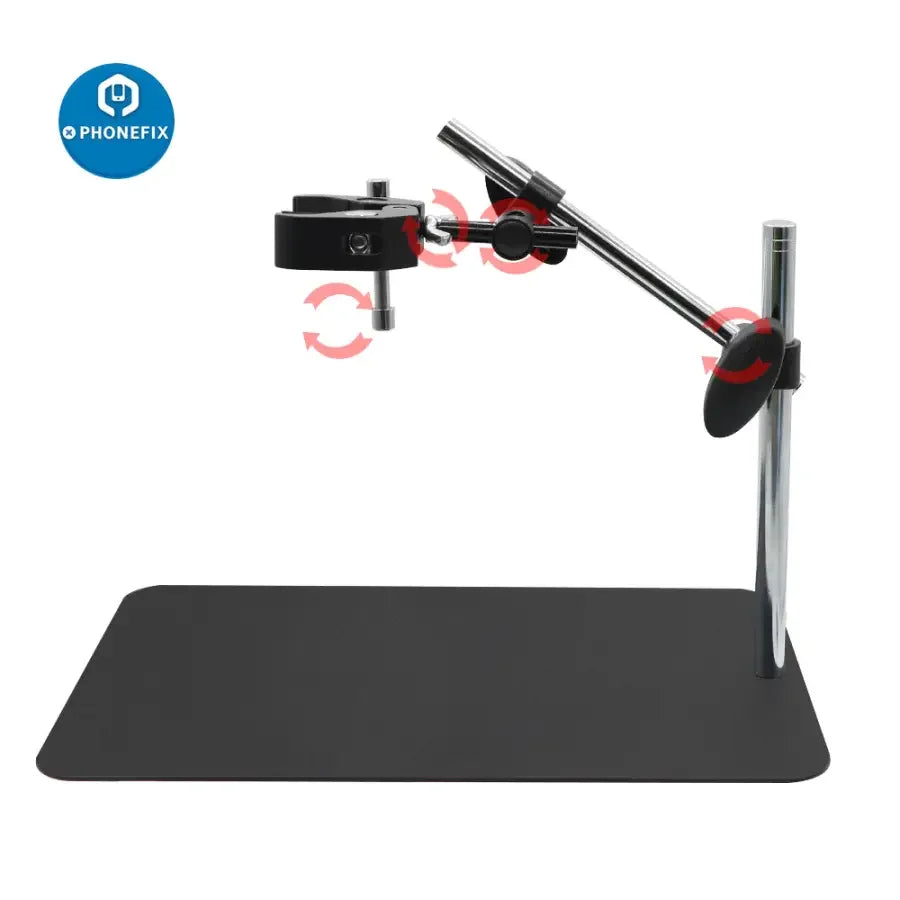 PhoneFix universal microscope holder with 360° rotatable bracket and articulating arm for secure microscope accessory mounting.