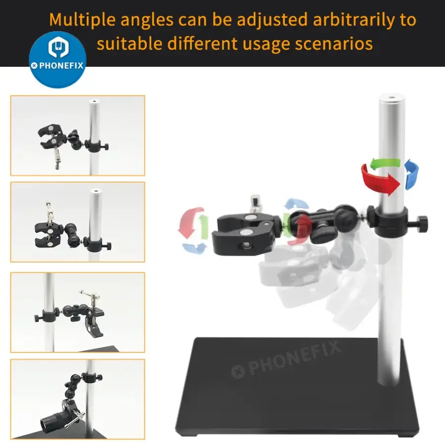 USB digital microscope bracket stand holder by PHONEFIX, supporting test inspections with adjustable lifting support for precise viewing.