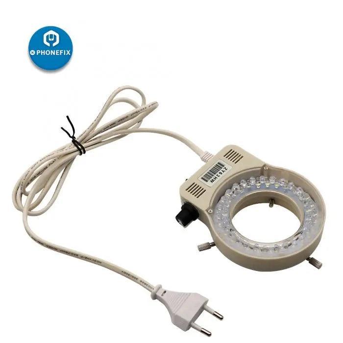 PhoneFix adjustable LED ring light lamp for microscope camera, 110V/220V, provides even illumination for precise microscopy imaging.