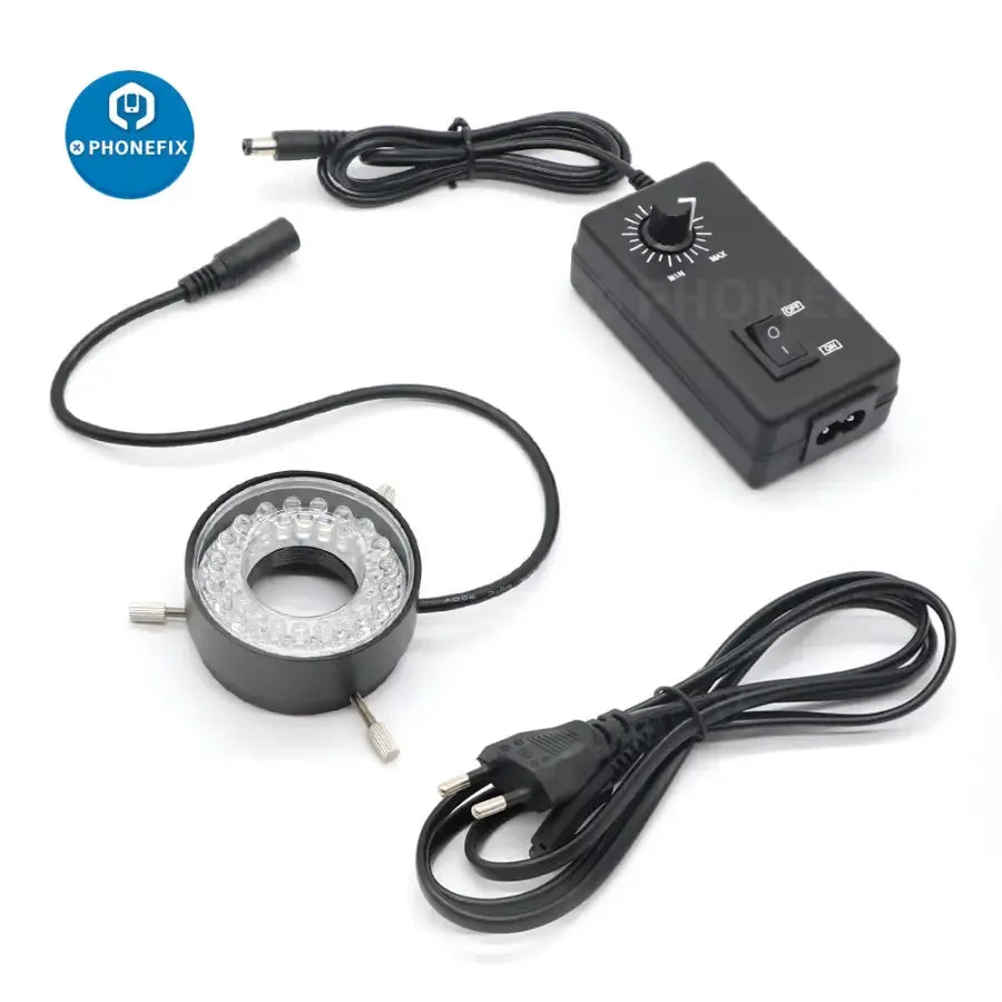 PHONEFIX 40 LED ring light illuminator for microscopes with adjustable adapter, provides bright, even lighting for detailed microscopy.
