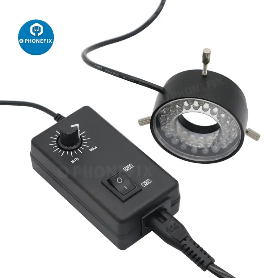 PHONEFIX 40 LED ring light illuminator for microscopes with adjustable adapter, provides bright, even lighting for detailed microscopy work.