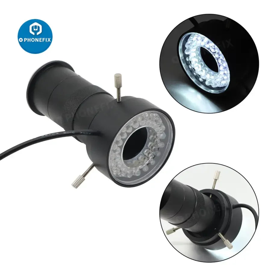 PHONEFIX 40 LED ring light illuminator for microscopes with adjustable adapter, enhances visibility for detailed microscopic examination.