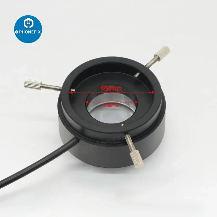 PHONEFIX 40 LED ring light illuminator for microscopes with adjustable adapter, providing bright, even lighting for detailed microscopy work.