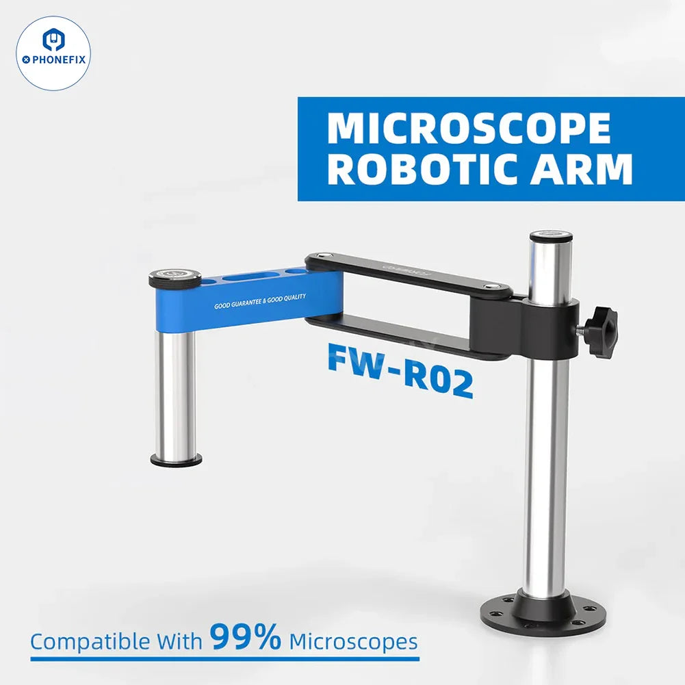 PhoneFix FW-R02 FW-R03 microscope swing arm, adjustable and all-metal, compatible with most microscopes for precise, stable positioning.