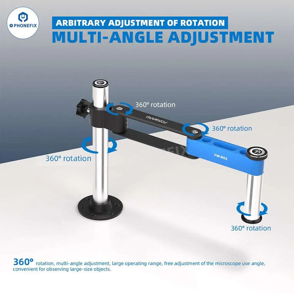Accessoire de bras oscillant réglable pour microscope PhoneFix FW-R02 FW-R03 avec construction entièrement métallique pour un positionnement stable et multi-angle.