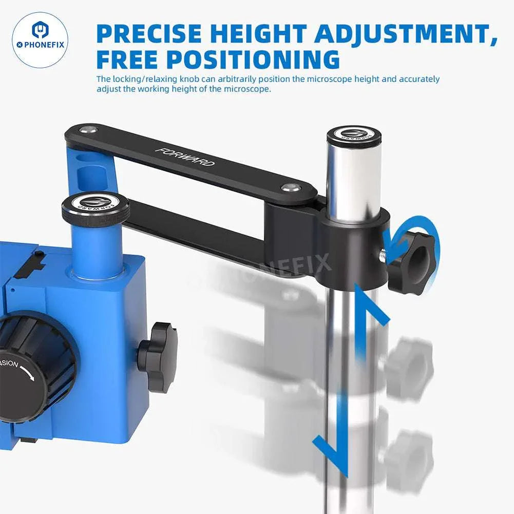 Bras oscillant pour microscope Phonefix FW-R02 FW-R03, réglable, construction entièrement métallique, pour une configuration d'espace de travail de microscope stable et multi-angle.