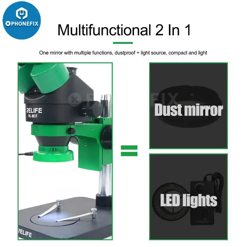 Relife RL-033D microscope LED light source with touch switch and snap-in lamp, designed for microscope accessories by PHONEFIX.