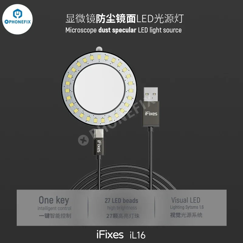 PhoneFix iFixes iL16 microscope light dust-proof mirror LED lamp, microscope accessory with durable dust-proof design and bright illumination.