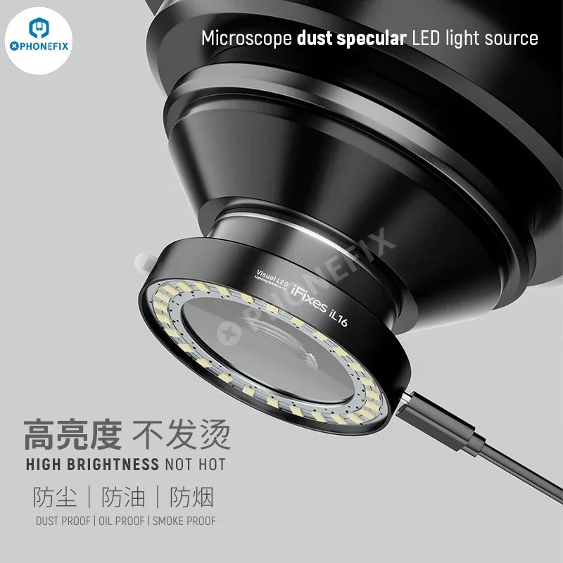 iFixes iL16 microscope light with dust-proof mirror and LED lamp source, used as a microscope accessory by PHONEFIX.