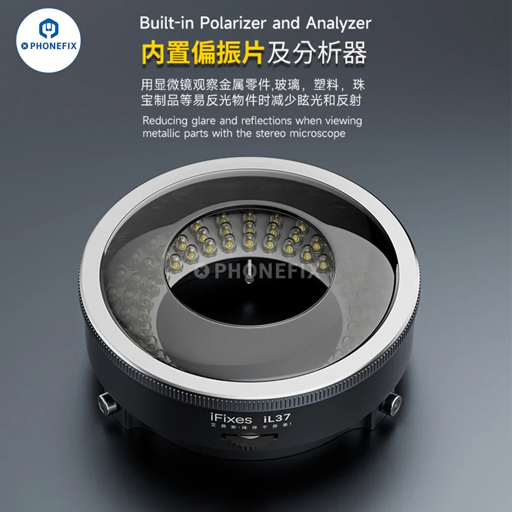 iFixes iL37 Microscope Illuminator with polarized ring light and 96 LED lamps, microscope accessory for enhanced illumination.