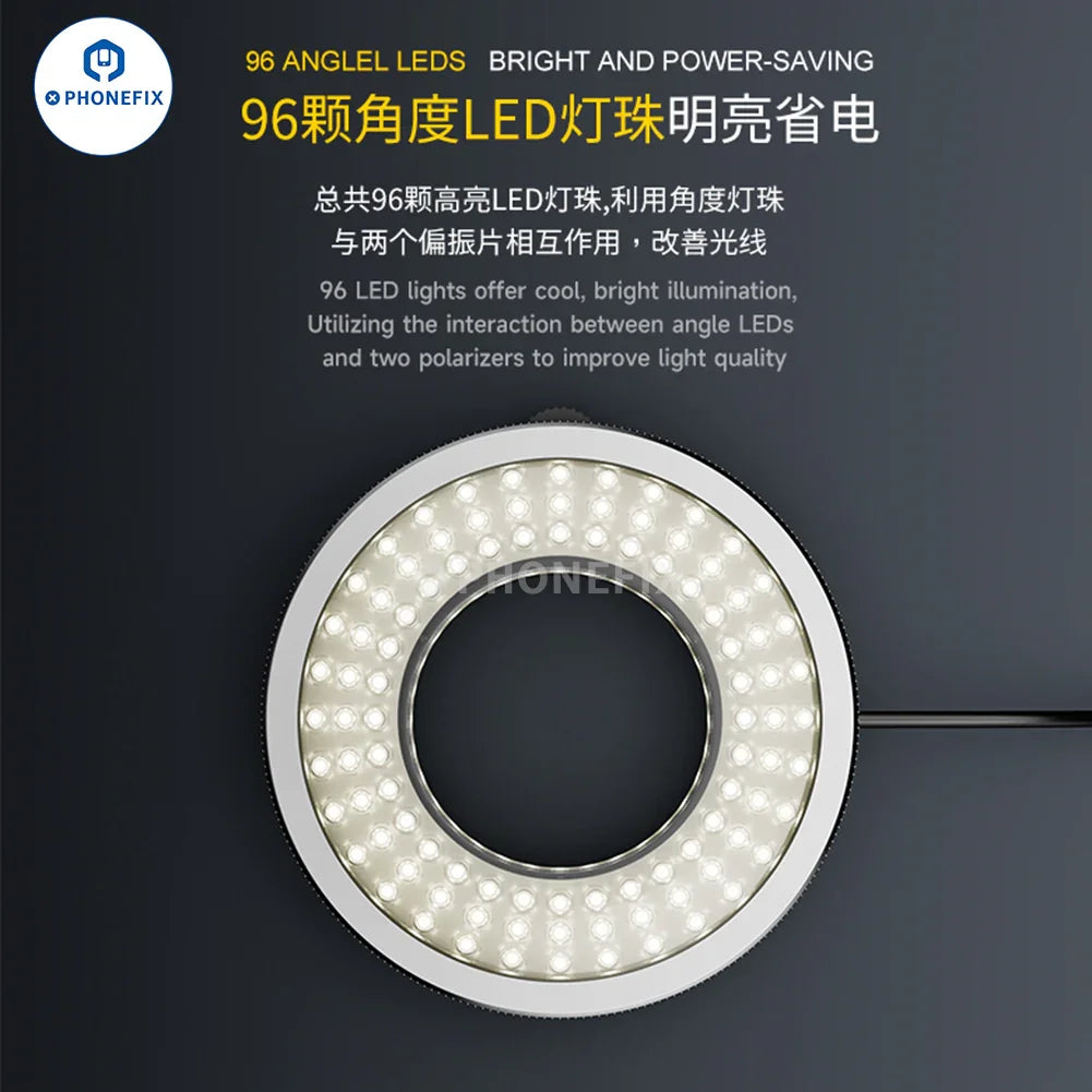 iFixes iL37 Microscope Illuminator with polarized ring light and 96 LED lamp, a versatile microscope accessory by PHONEFIX.
